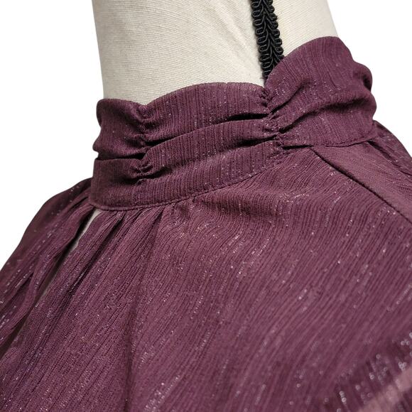Purple Blouse Womens Sz XS Sparkle Sheer Ruffle‎ Sleeve Keyhole Whimsygoth Party - Picture 3 of 8